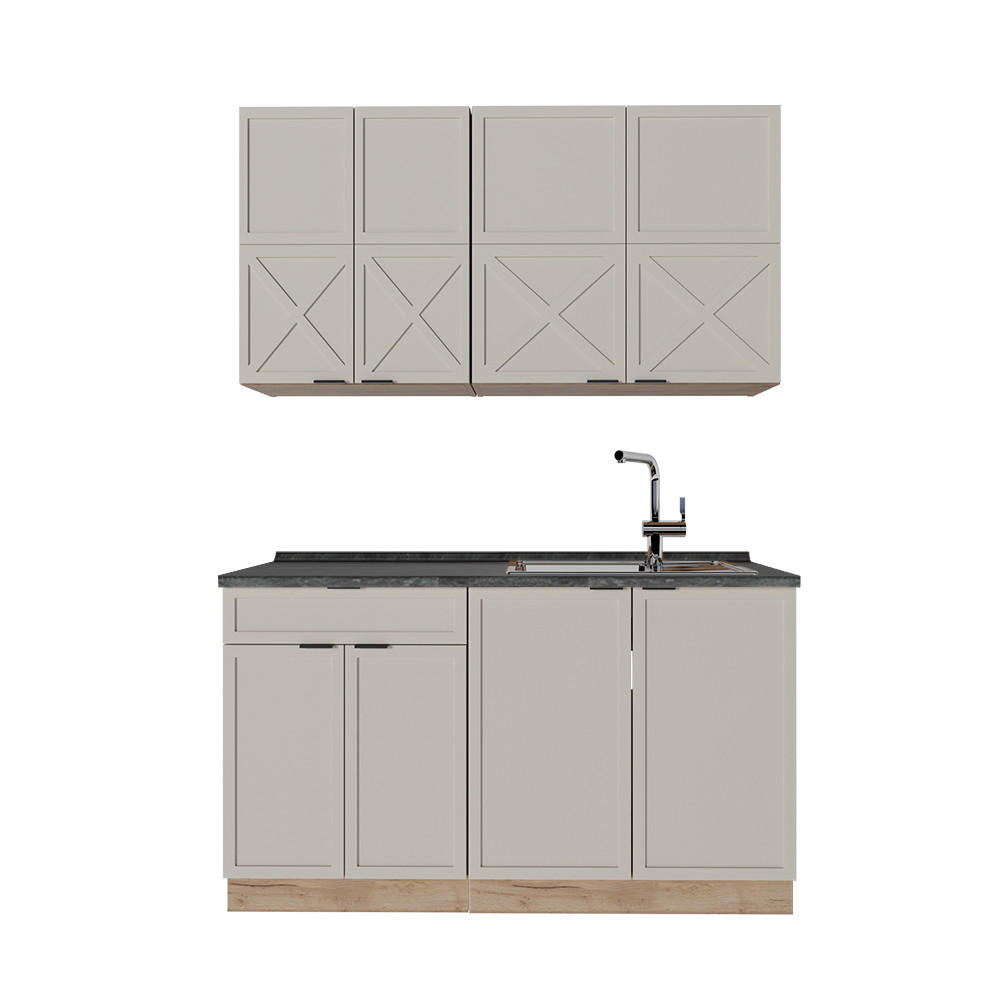SINGLEKÜCHE Fame-Line GrauBeige/Goldkraft Eiche 140 cm, AP Anthrazit - Honigeiche/Grau, Holzwerkstoff (140/81.6/60cm) - Vicco