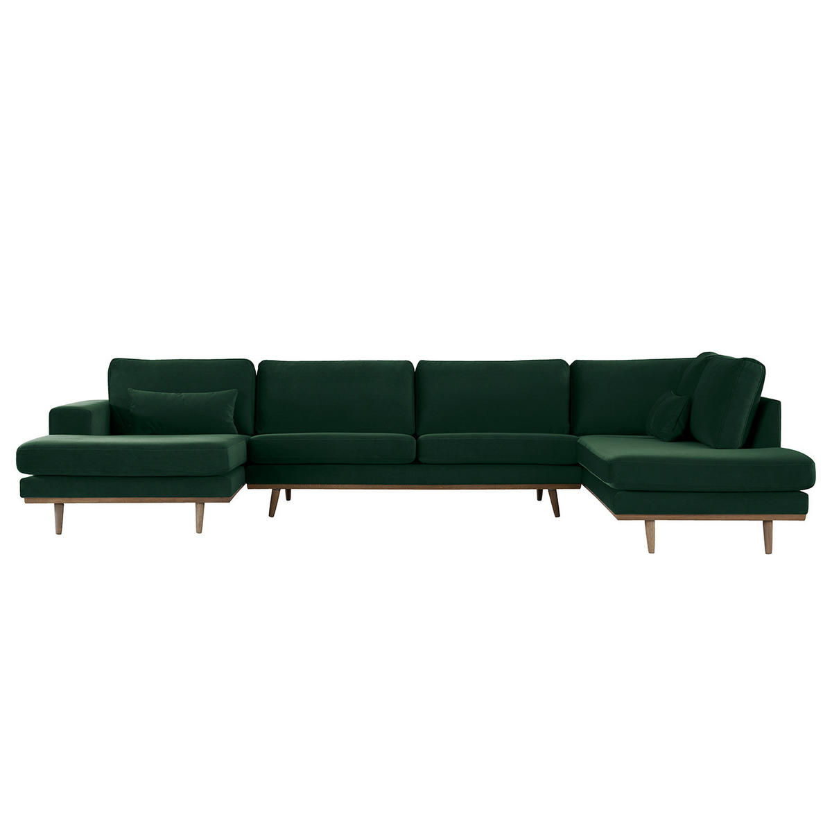 WOHNLANDSCHAFT mit Longchair - Eichefarben/Grün, Eichenholz/Textil (371/81/219cm) - home24