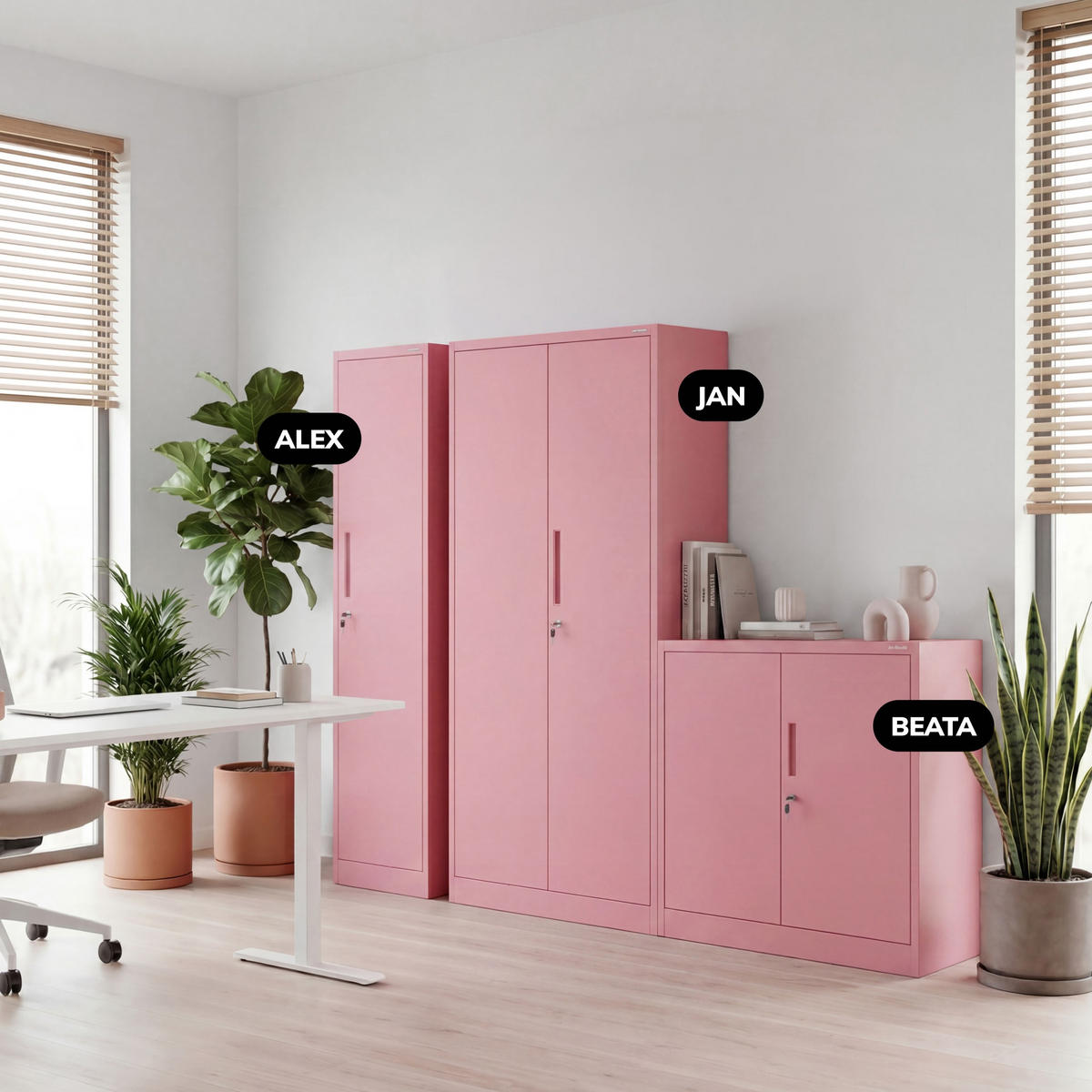 AKTENSCHRANK JAN 185x90x45 cm - Rosa, Metall (90/185/40cm) - Jan Nowak