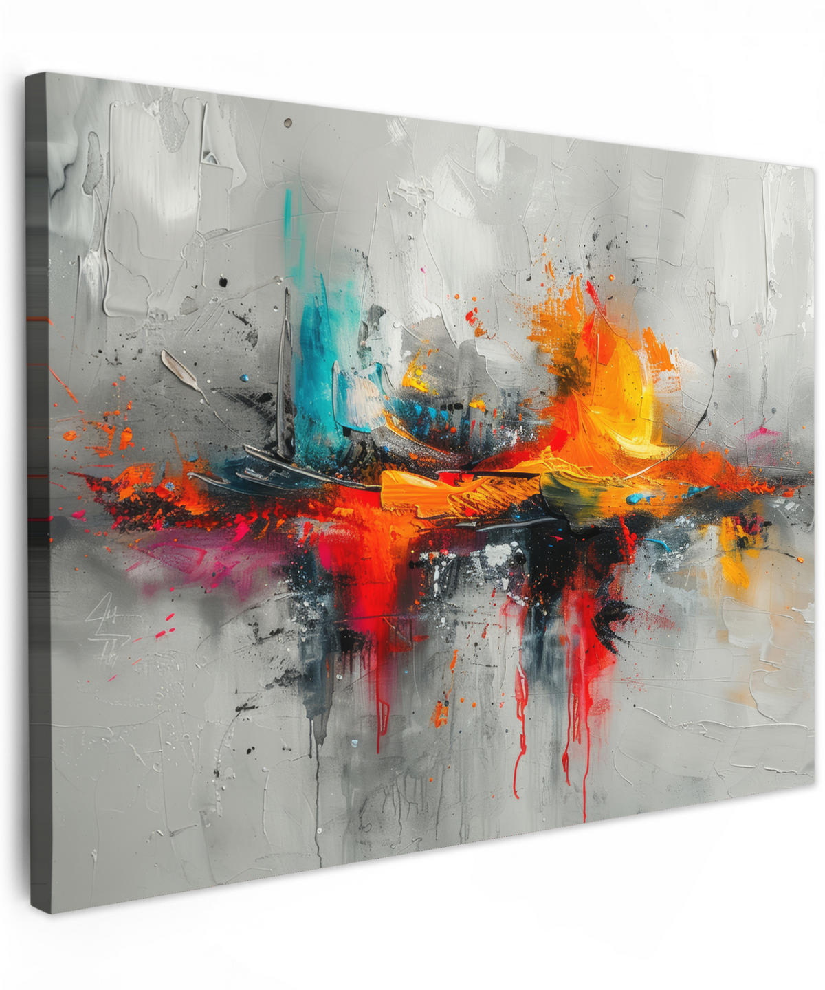 LEINWANDBILD Moderne Kunst - Orange - Grau - Abstrakt Wandbilder 80x60 cm - Hellgrau, Textil (80/60cm) - MuchoWow