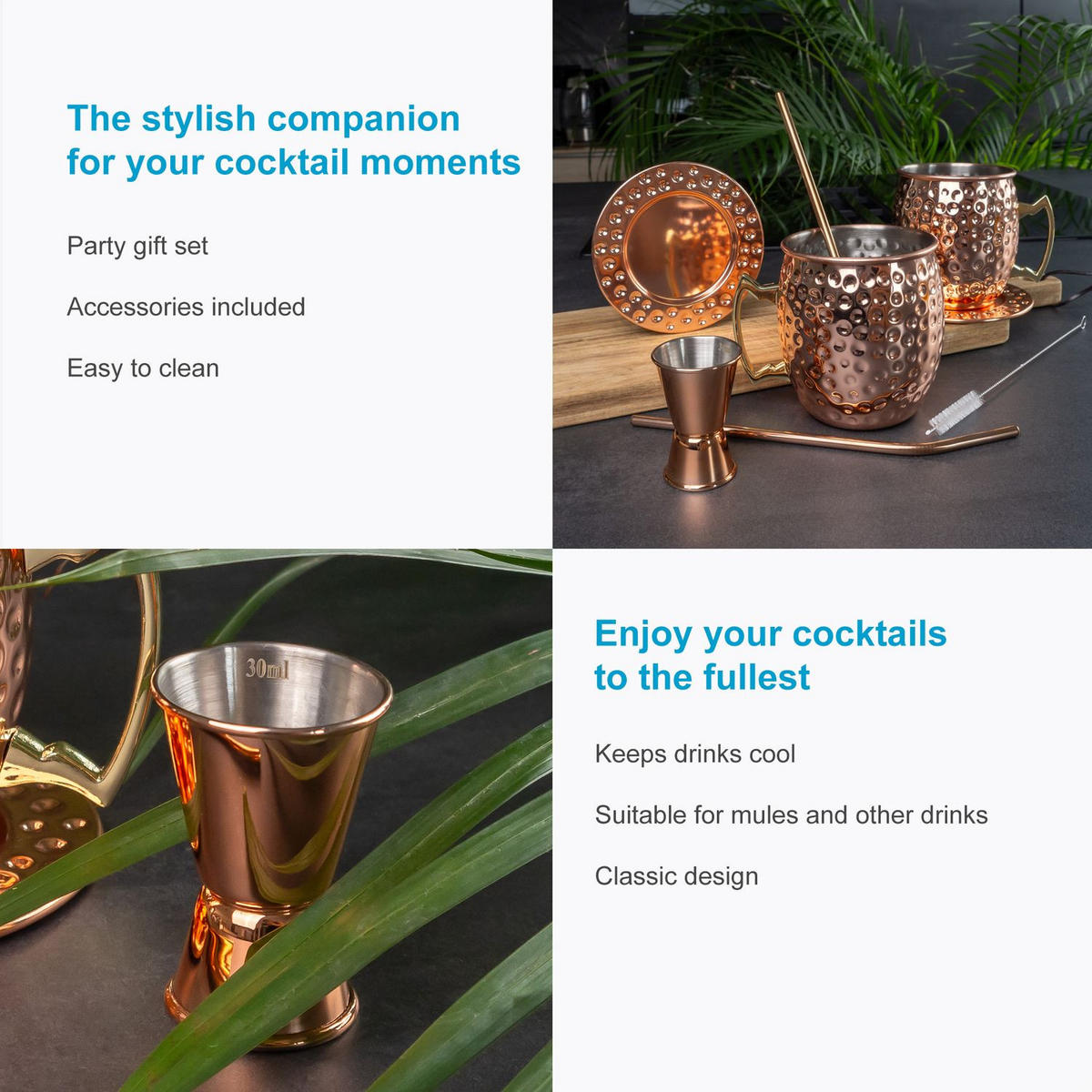 COCKTAIL BECHER Set (2er-Set) - Bronzefarben, Metall (9.5/10/12cm) - Intirilife