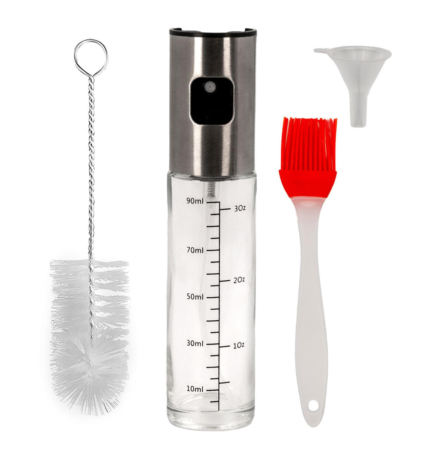 ÖL-SPRÜHFLASCHE mit Backpinsel, Flaschenbürste und Öltrichter - Transparent, Glas (3.9/18/3.9cm) - Intirilife