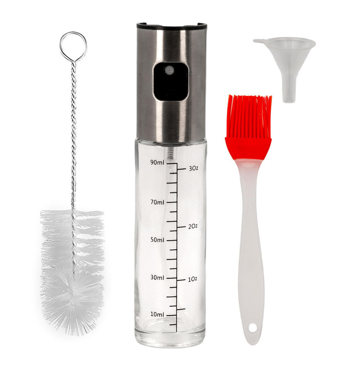 ÖL-SPRÜHFLASCHE mit Backpinsel, Flaschenbürste und Öltrichter - Transparent, Glas (3.9/18/3.9cm) - Intirilife