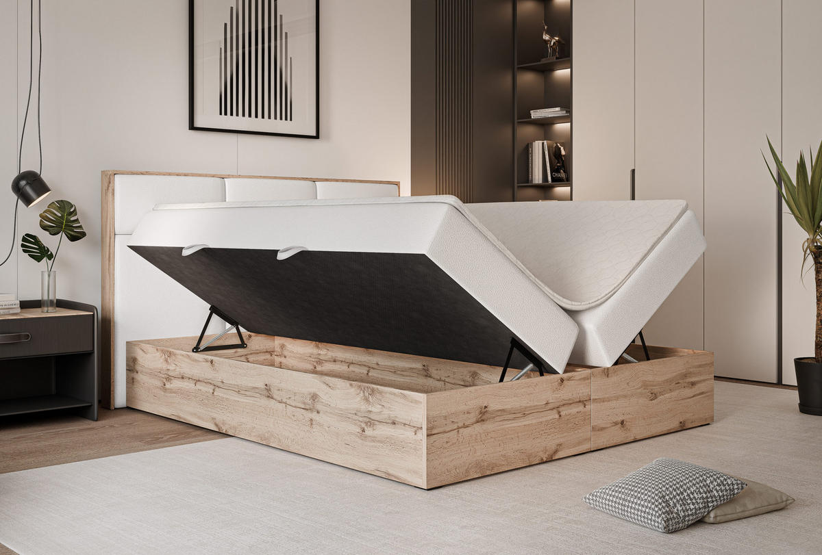 BOXBETT LAVIO 160/200 cm, in Weiß, mit Matratze und Topper - Weiß, Holzwerkstoff/Textil (160/200cm) - Idohome