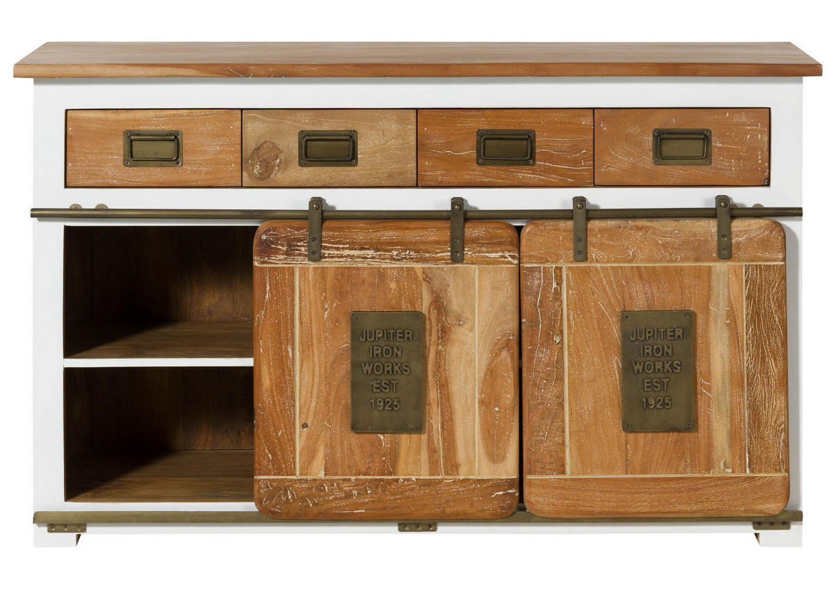 SIDEBOARD Mango 150x45x90 weiß lackiert RAILWAY #520 - Weiß, Holz (150/90/45cm) - Massivmoebel24