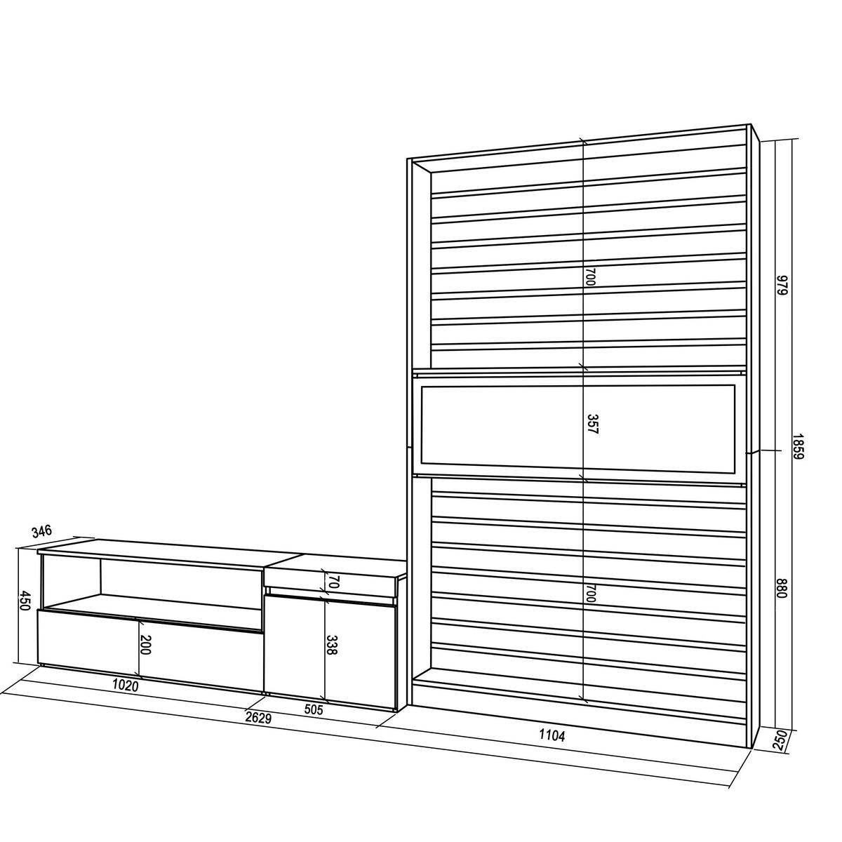 WOHNWAND Elektrokamin, weiß, schwarz, 260/35/186cm - Multicolor/Schwarz, Holzwerkstoff (260/186/35cm) - Skraut Home