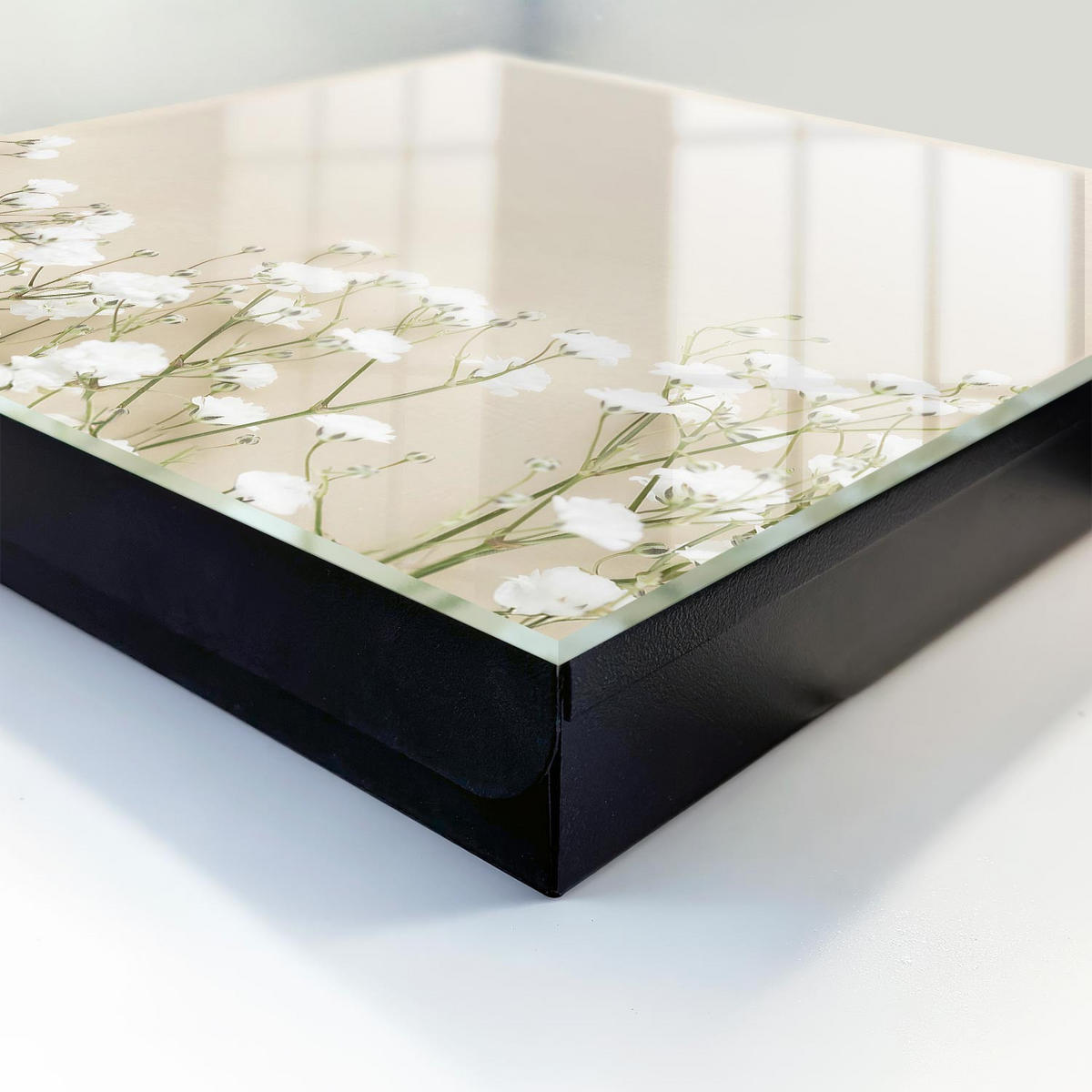 SCHLÜSSELBOX Schwarz 30x30 cm- Türöffnung nach rechts - Blumen subtil - Beige, Metall (30/30/5cm) - TULUP