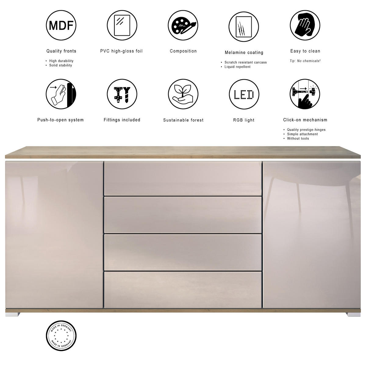 SIDEBOARD Faro Anthrazit matt - Anthrazit, Holzwerkstoff (166.5/75.5/35cm) - Vladon