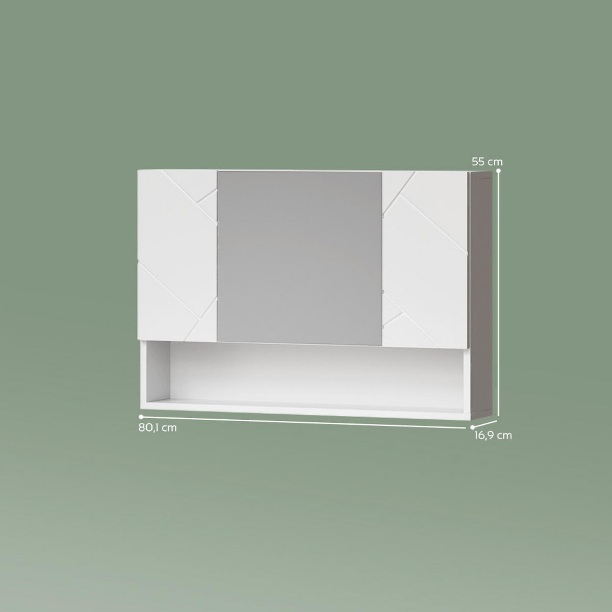 BADSPIEGELSCHRANK Ronco Weiß Hochglanz 80.1 x 55 cm - Weiß Hochglanz, Holzwerkstoff (80.1/55/17cm) - Livinity®