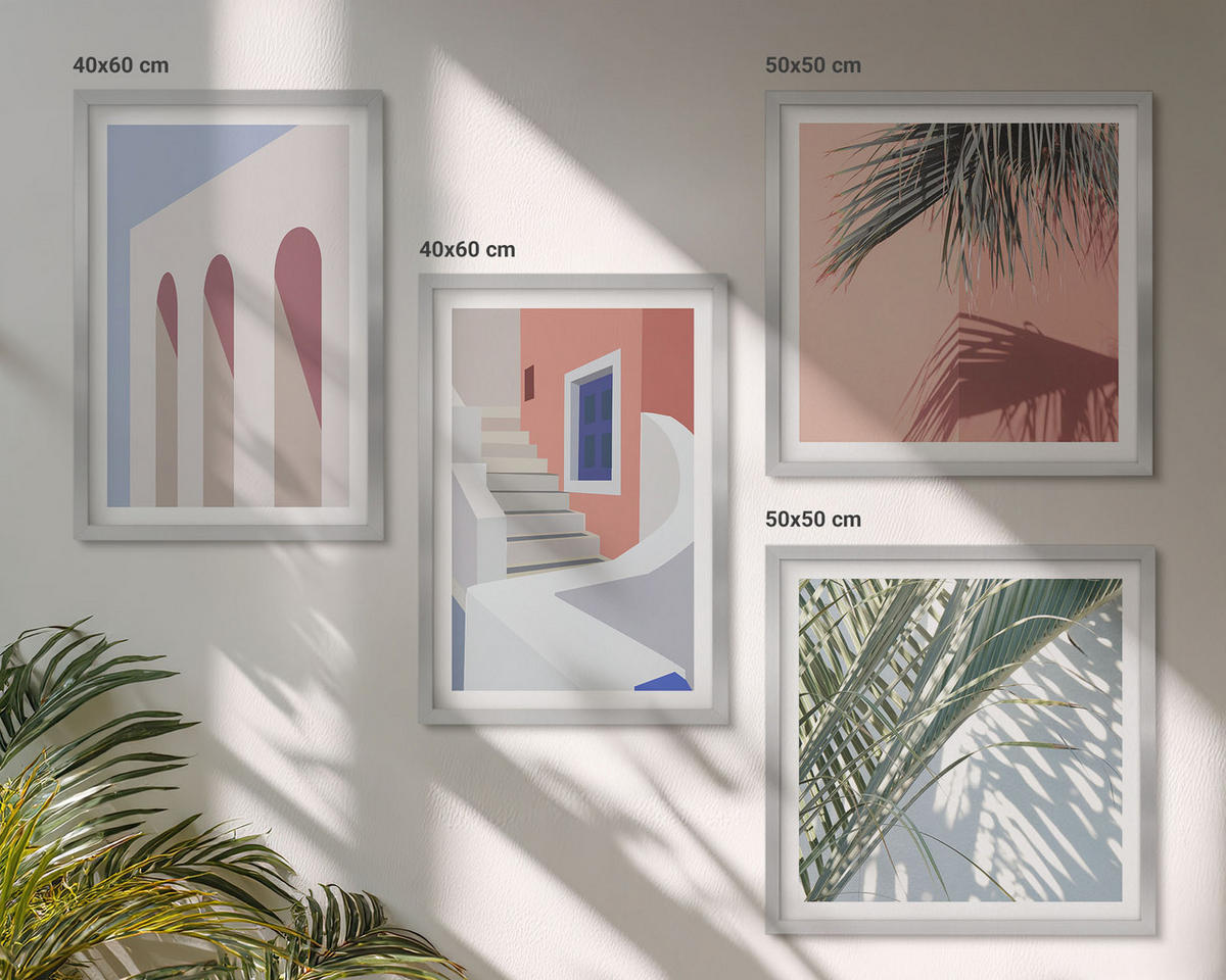 BILDER SET 4er Set - 50x50 cm & 40x60 cm Silberner Rahmen - Illustrationen der Stadtarchitektur - Silberfarben, Kunststoff (50/50cm) - TULUP