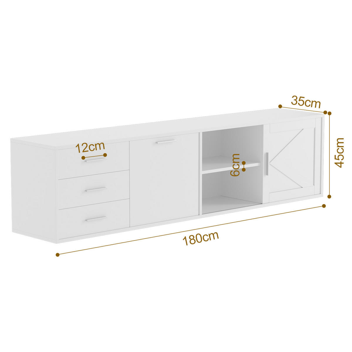 TV-SCHRANK in 180/45/35 cm - Weiß, Holzwerkstoff (180/45/35cm) - HOMAVO