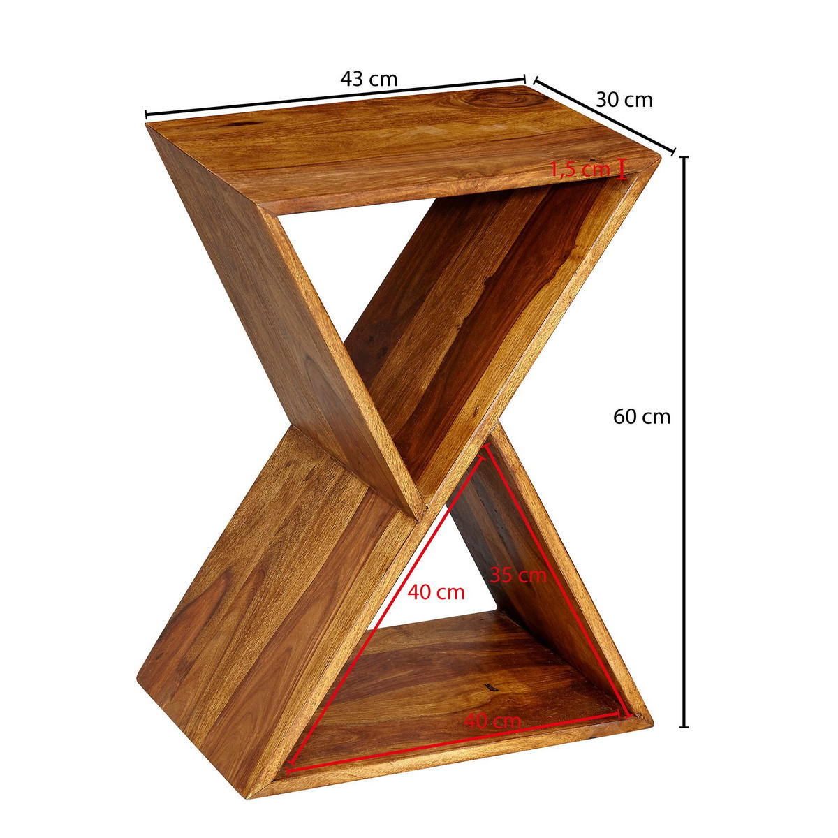 BEISTELLTISCH – Massivholz Braun X-Gestell mit 2 Ablagen - Braun, Holz (30/43/60cm) - KADIMA DESIGN