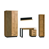 JUGENDZIMMER-SET LAMI A 4-teilig in Wotan Eiche / Schwarz Matt mit Lamellen - Eiche Wotan/Schwarz, Holzwerkstoff (265/56/194cm) - Deine Möbel 24