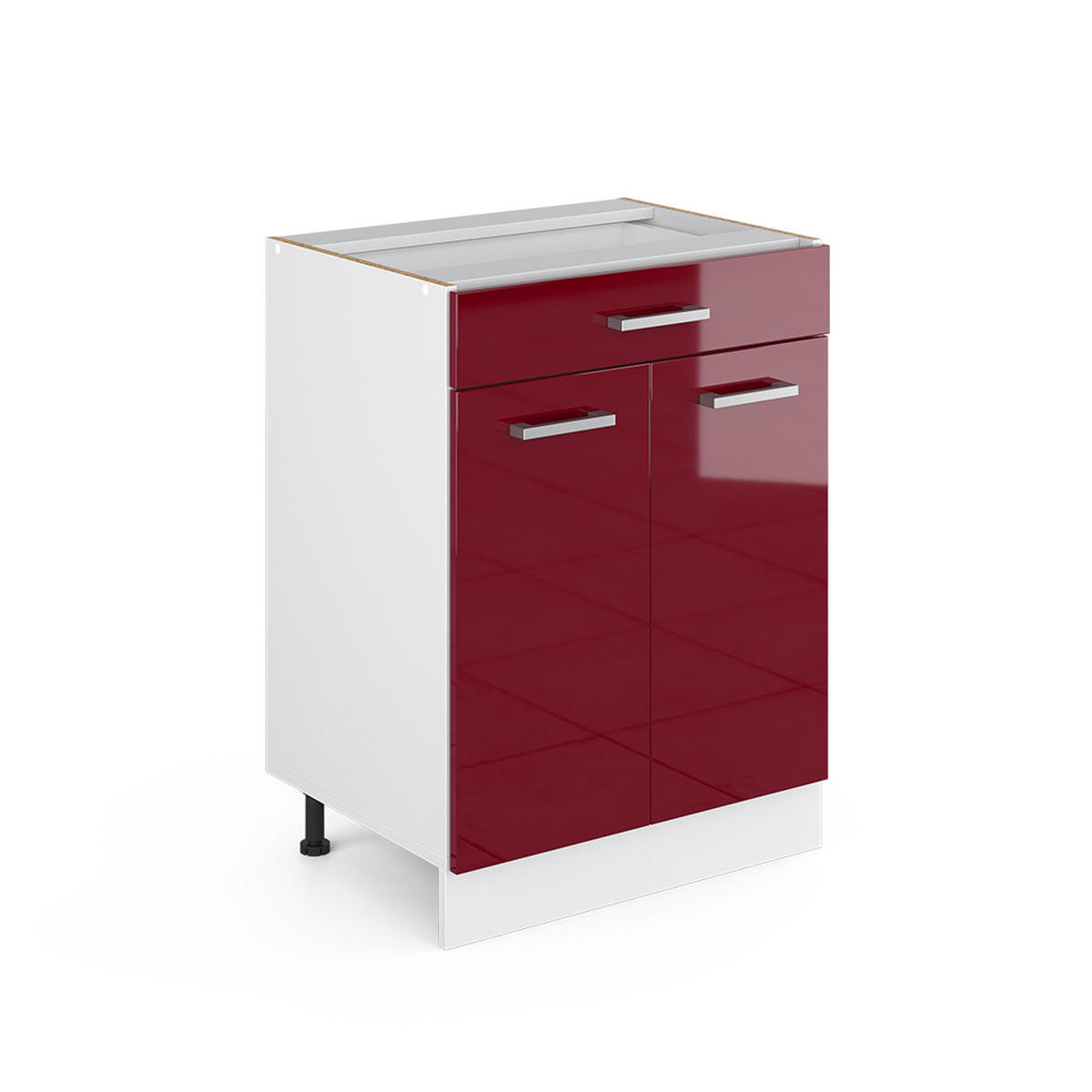 UNTERSCHRANK R-Line Bordeaux Hochglanz 60 cm mit Schubladen, ohne AP - Bordeaux/Weiß, Holzwerkstoff (60/81.6/46cm) - Vicco