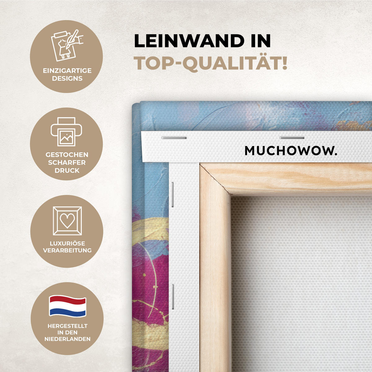 LEINWANDBILD Kreise - Gold - Abstrakt Gemälde 60x40 cm - Blau, Textil (60/40cm) - MuchoWow