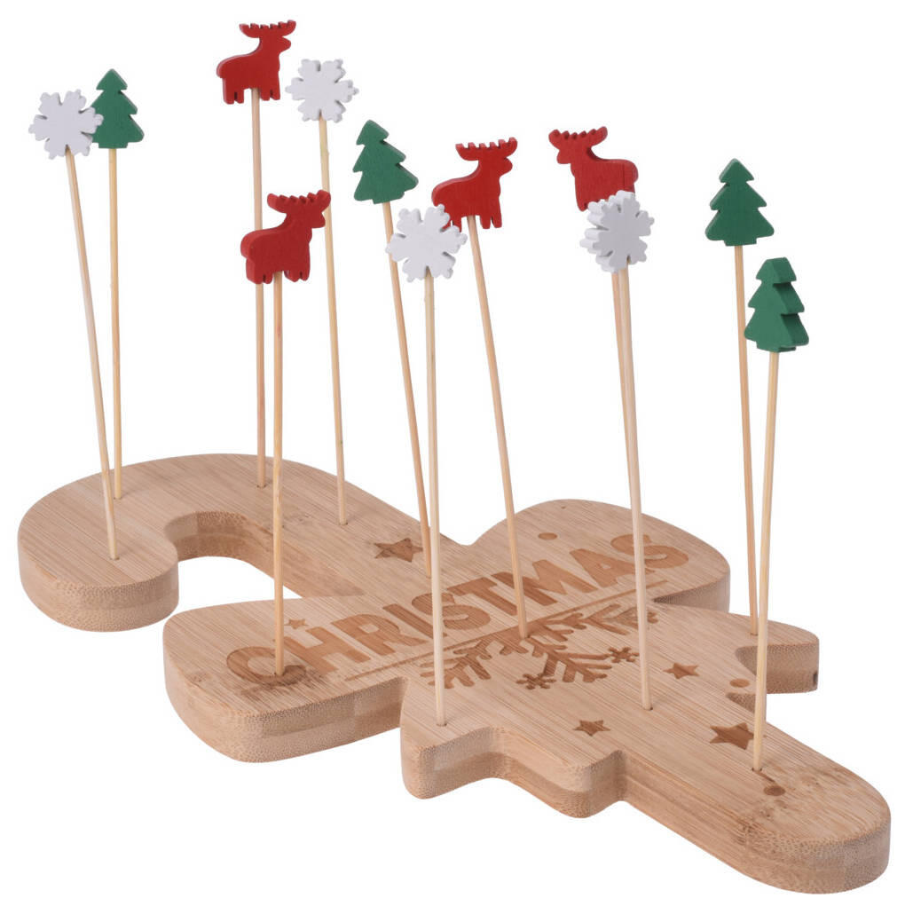 SERVIERTABLETT Weihnachtsmotiv mit Zahnstochern - Braun, Naturmaterialien (14/12.5/25cm) - Excellent Houseware