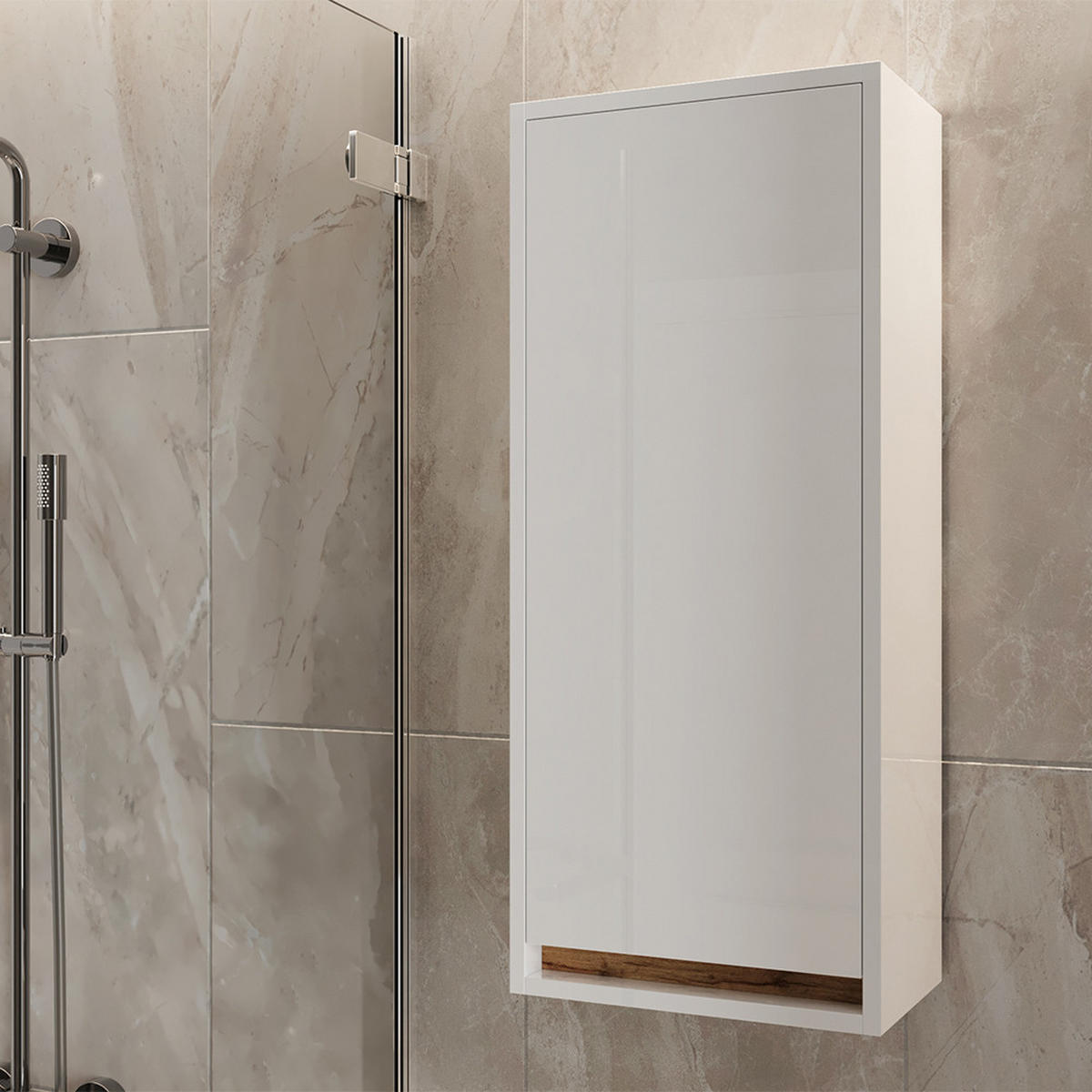 BADSCHRANK Detmold Weiß Hochglanz/Goldkraft Eiche 81.6 x 35 cm mit Tür - Honigeiche/Weiß Hochglanz, Holzwerkstoff (81.6/35/20cm) - Vicco
