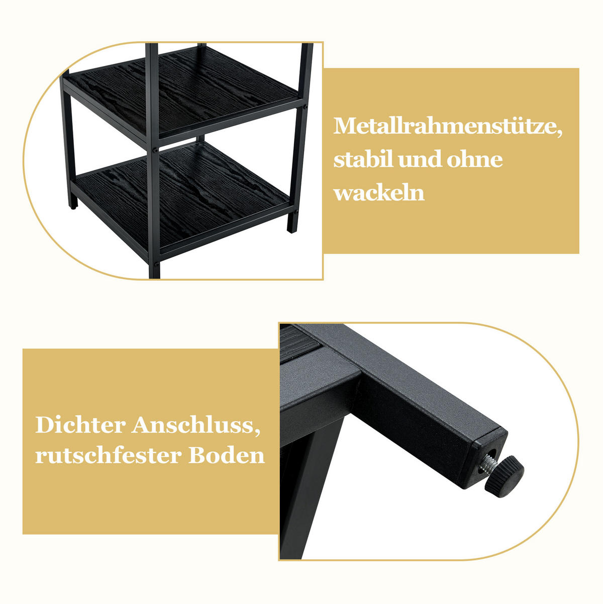 ESSTISCH aus MDF und Metall 107x107x75 cm Schwarz mit doppelter offener Ablage im Industrial-Stil - Schwarz, Holzwerkstoff (107/107/75cm) - Modfu