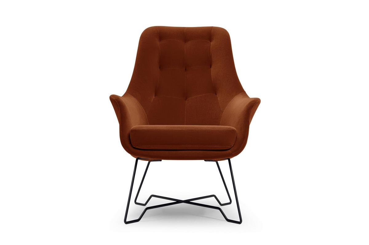 SESSEL SEDUTA, Modern Polstersessel Loungesessel, Velours-Stoff Orange - Orange, Holz/Metall (72.5/101.5/83cm) - MASSENO