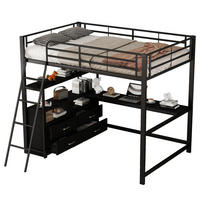 HOCHBETT 140/200 cm aus Metall und MDF mit L-förmigem Schreibtisch und 4 Schubladen Schwarz - Schwarz, Metall (140/200cm) - Modenvie
