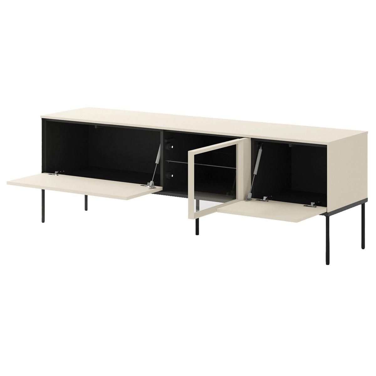 TV-LOWBOARD Bellezo mit beleuchteter Glasvitrine Creme 166/55/41 cm - Creme/Schwarz, Holzwerkstoff (166/55/41cm) - Selsey