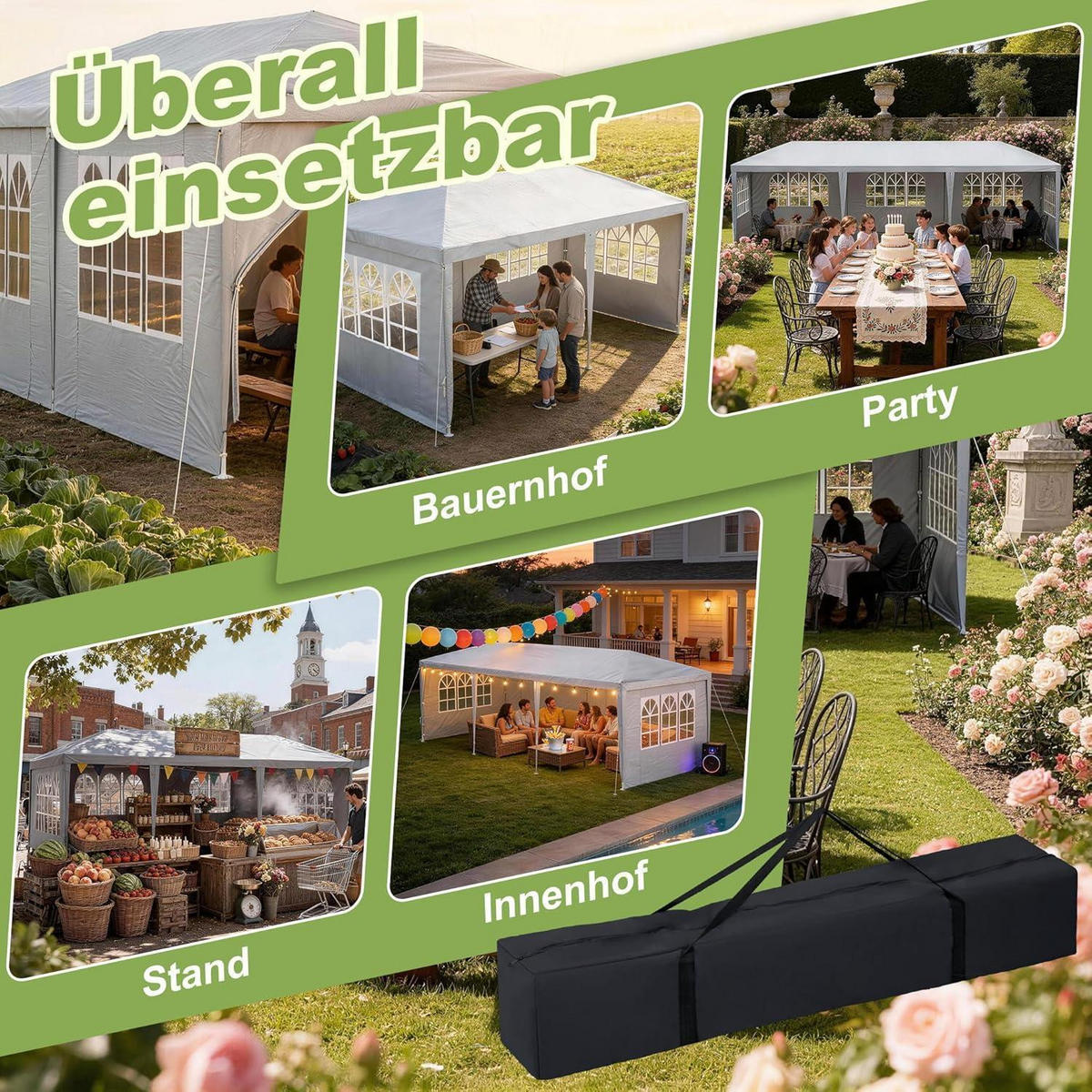 GARTENZELT 3 x 3 m Grau Wasserdicht mit 8 Seitenwänden - Grau, Textil (300/250/300cm)