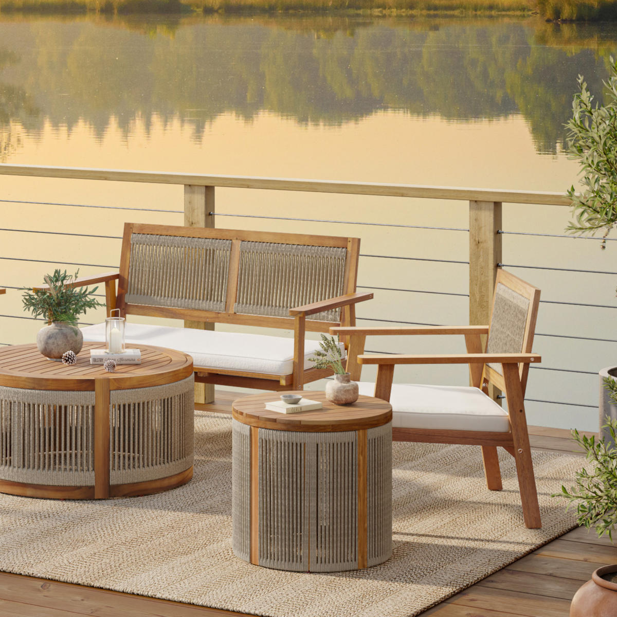 RUNDER Couchtisch Outdoor | Ø48 x H46 cm - Braun, Holz (48/48/46cm) - Hometopia