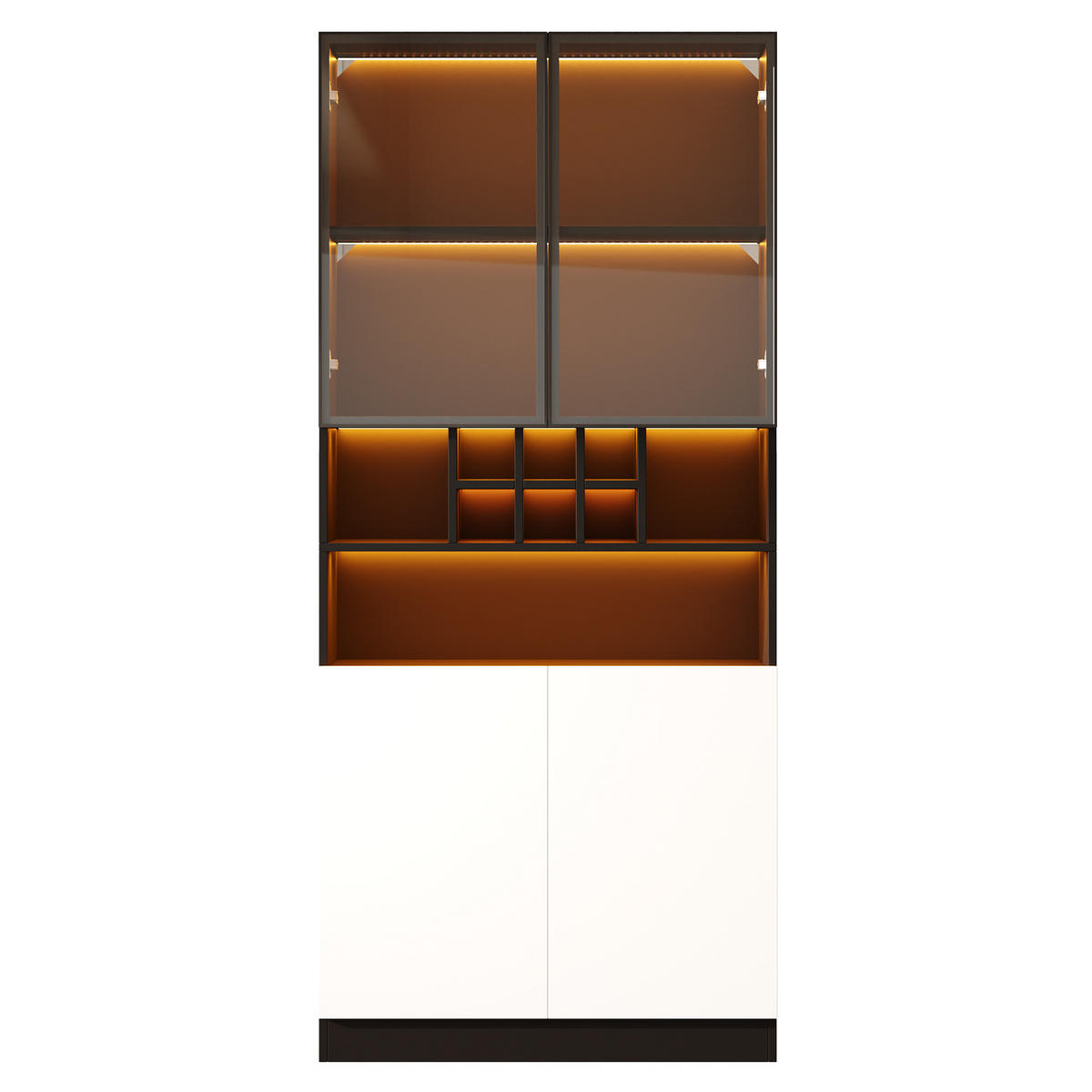 VITRINE 80x30x180 cm mit LED und 2 Glastüren - Schwarz, Holzwerkstoff (80/180/30cm) - FLIEKS