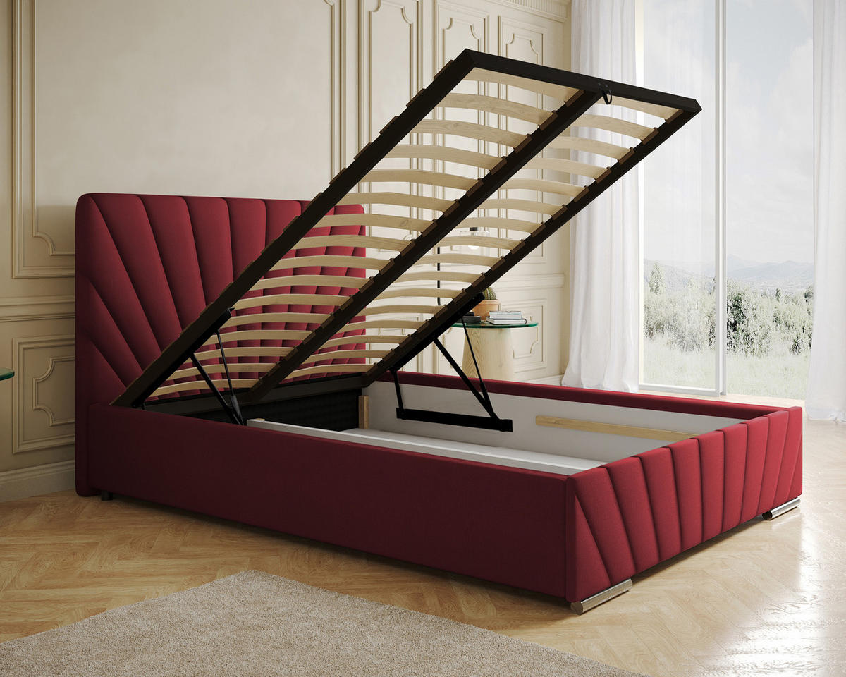 POLSTERBETT Ray 140 x 200 cm mit Bettkasten und Lattenrost ohne Matratze - rot - Rot, Holz (140/200cm) - Homesy