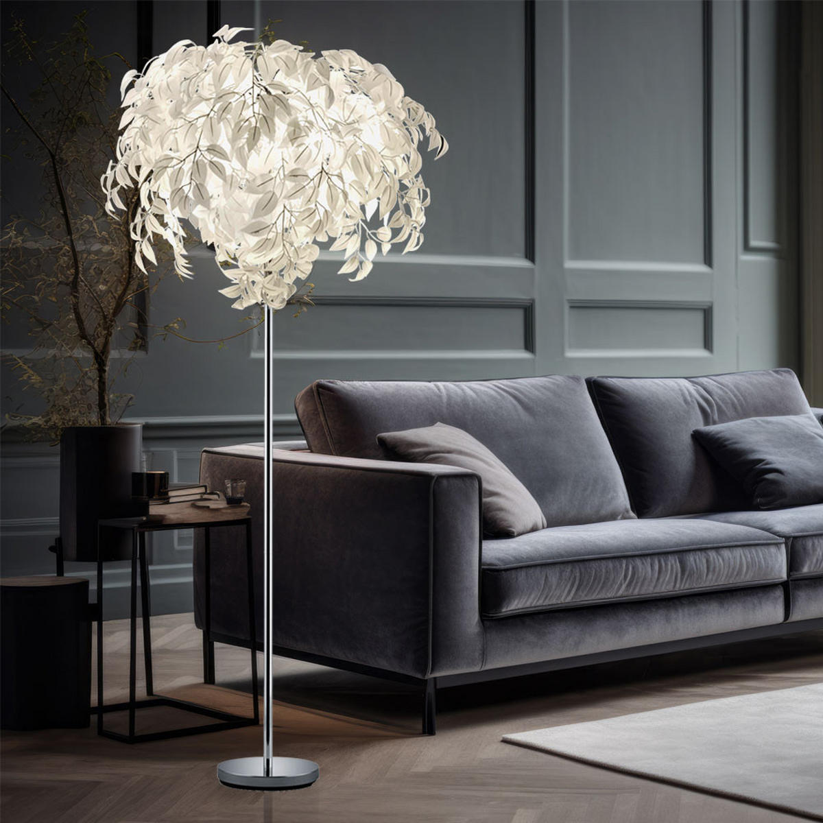 LED STEHLEUCHTE LEAVY Chrom Silber - Silberfarben, Metall (11.7/70/180cm)