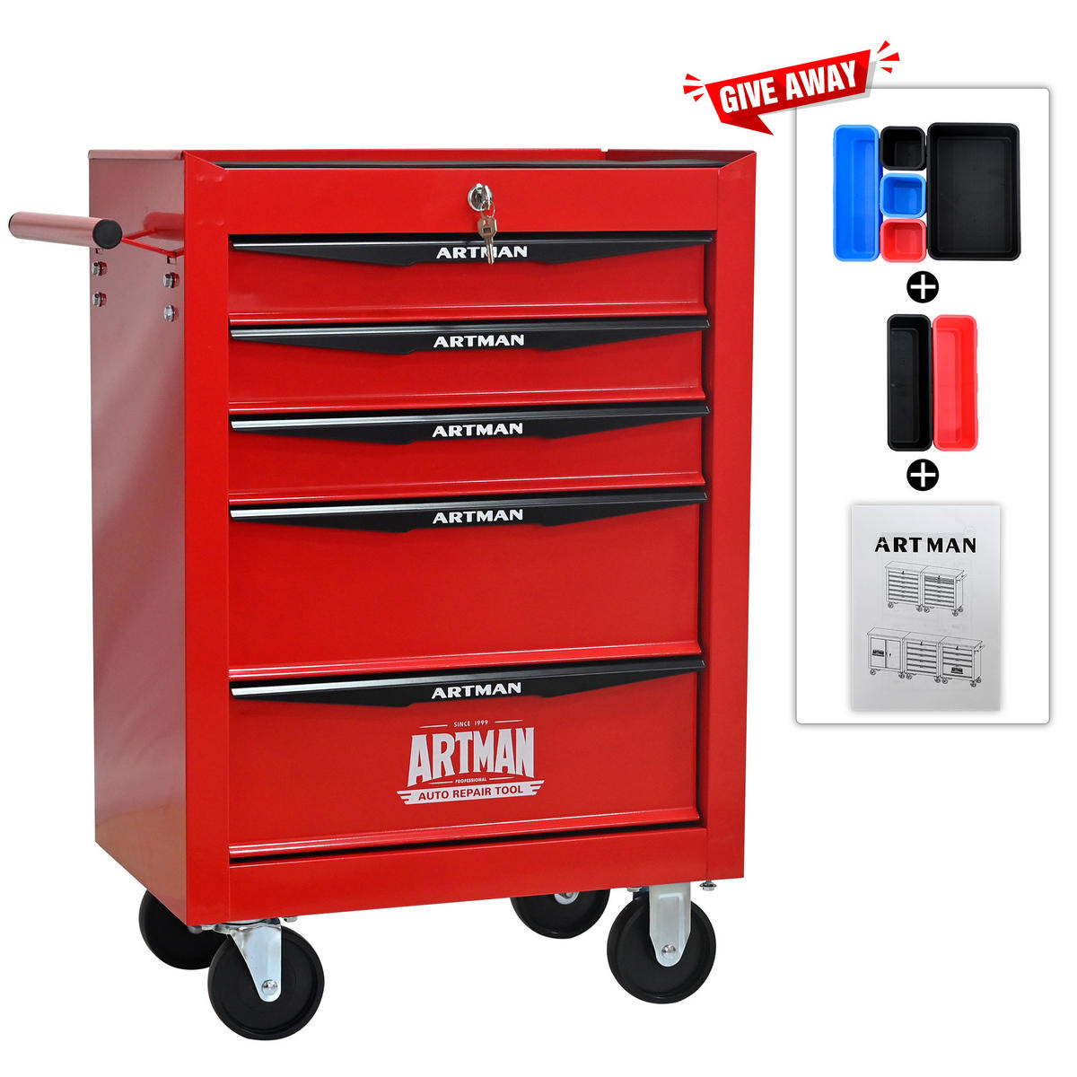 KOMBINATIONSKOFFER – 5 Schubladen, 508 mm (20 Zoll), mit 5 Schubladen; Farbgebung in Rot und Schwarz. - Multicolor, Metall (33/77.5/60cm) - DCA