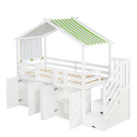 HAUSBETT 90/200 cm DE-02272, in Weiß/Grün, mit Kleiderschrank, 2 Schließfächern und Treppenschränken - Weiß, Holz/Holzwerkstoff (90/200cm) - ComfortXL