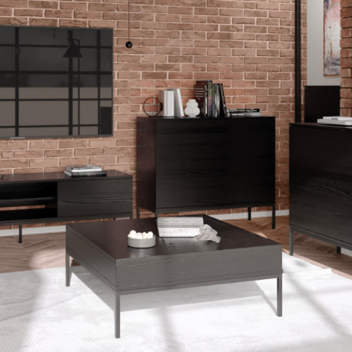 TISCH Schwarz Industrial Mit Schubladen Und Metallbeinen - Schwarz, Holzwerkstoff (90/90/45cm) - Sepro Meble