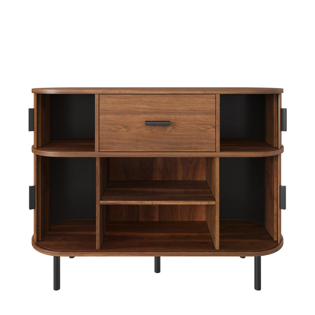 SIDEBOARD Ořechové dvouúrovňové s posuvnými dvířky - barva vlašského ořechu, kompozitní dřevo (110/81.5/35cm) - Urban Meuble