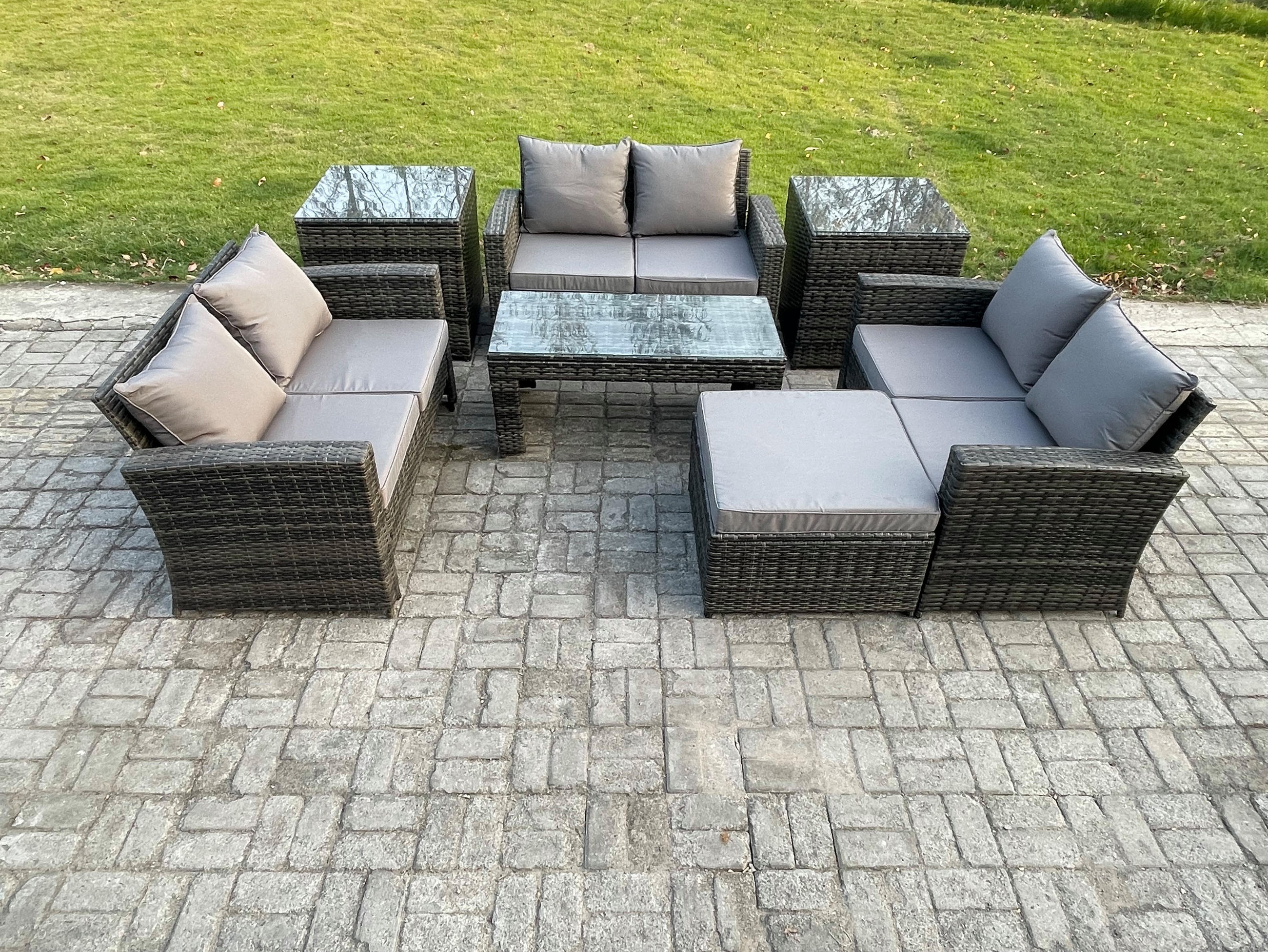 GARTENMÖBEL-SET mit Kissen Polyrattan Dunkelgrau 6-Sitzer - Dunkelgrau, Metall - Fimous