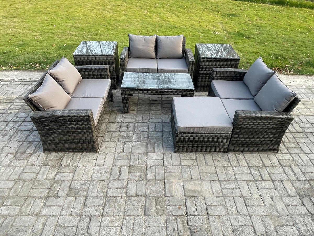 GARTENMÖBEL-SET mit Kissen Polyrattan Dunkelgrau 6-Sitzer - Dunkelgrau, Metall - Fimous