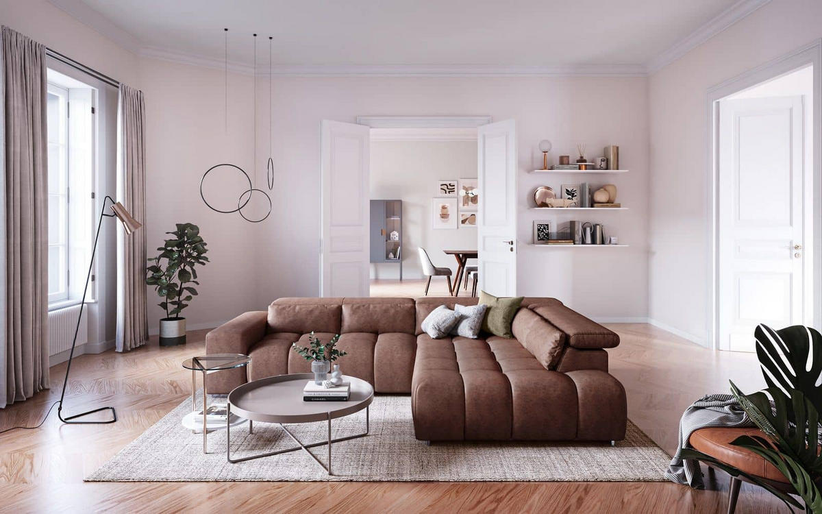ECKSOFA mit verstellbaren Kopflehnen - Chromfarben/Braun, Textil/Metall (225/310cm) - Cotta