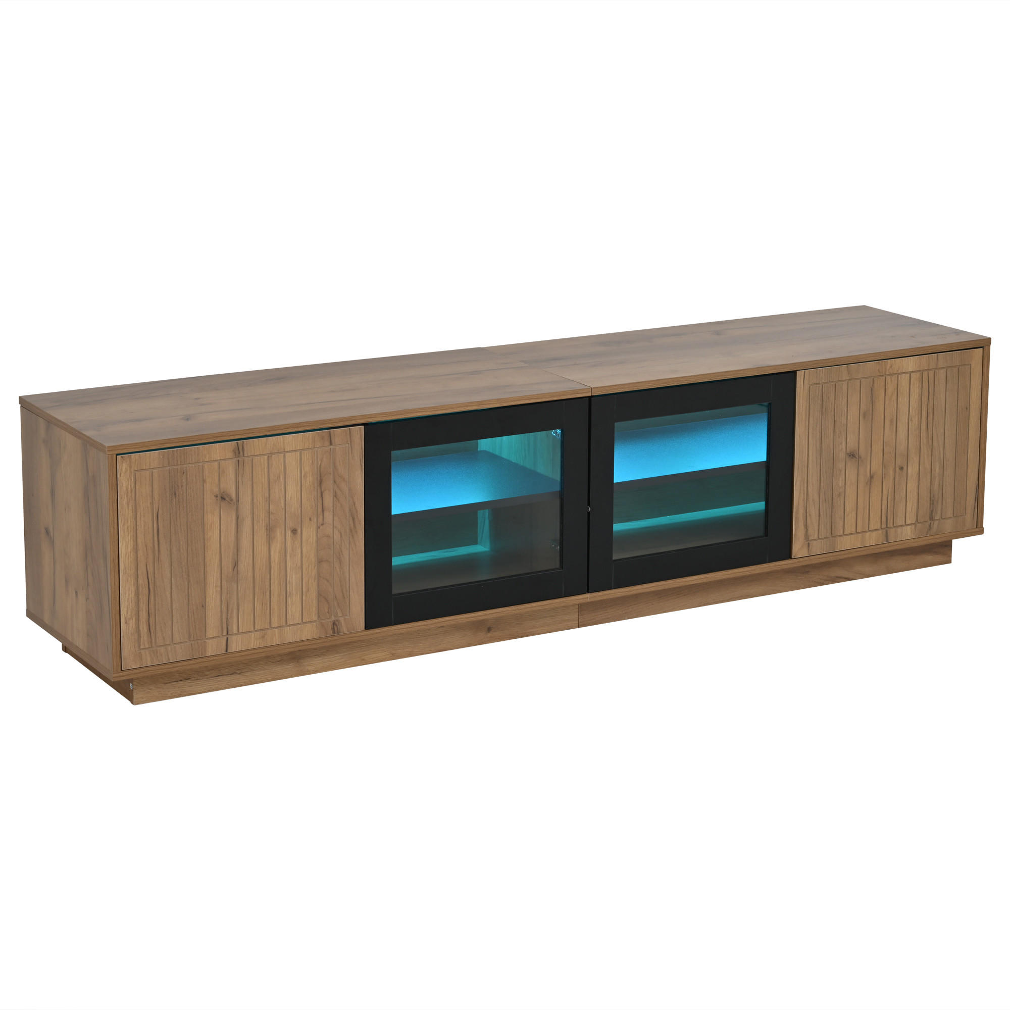 LOWBOARD DE-40397 Glastüren mit LED und 2 Schränken Holzfarbe - Naturfarben, Holzwerkstoff (180/45/40cm) - ComfortXL
