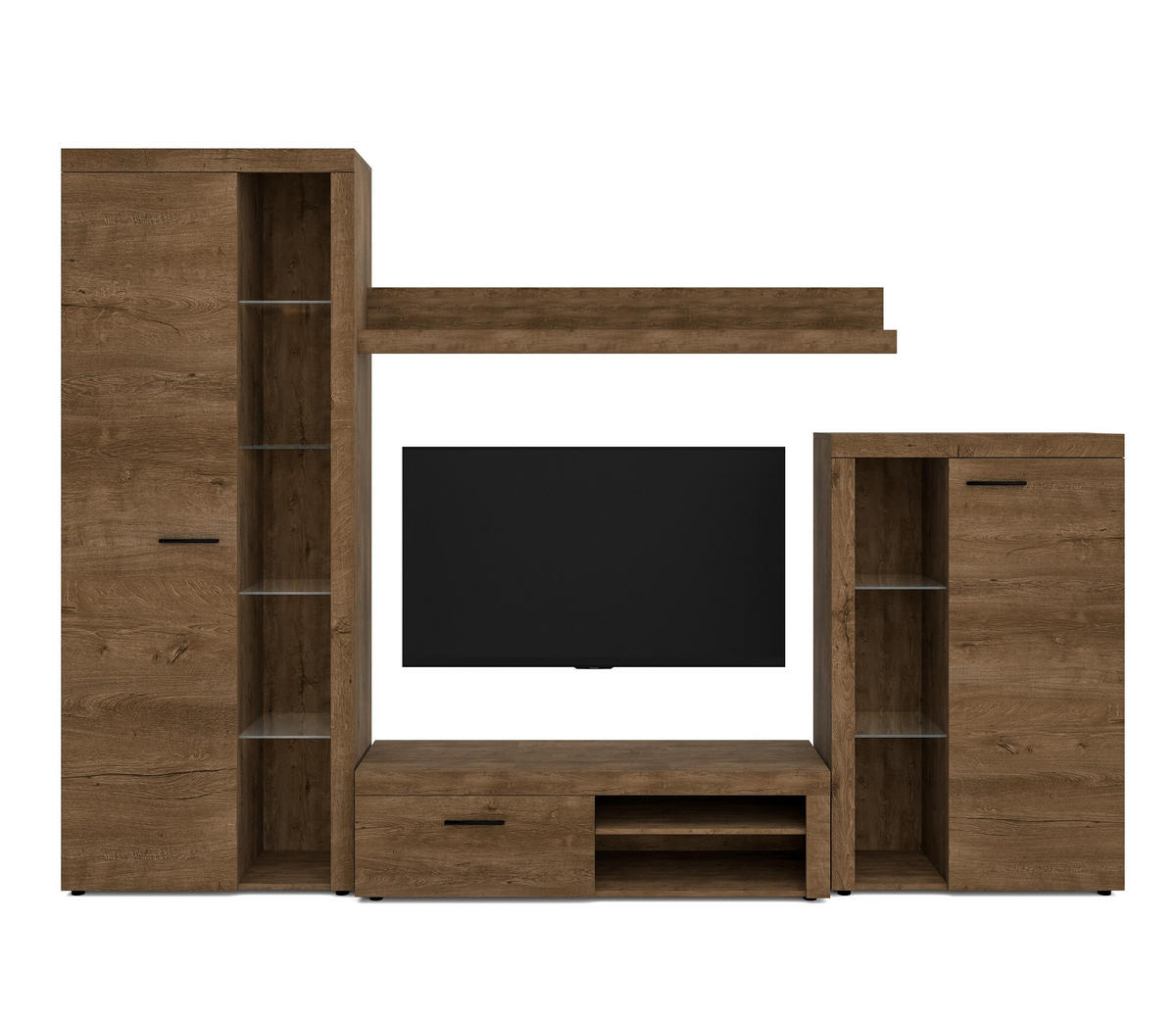 WOHNWAND Spacoro Eiche, Lefkas 270/190/41 cm Wohnwand Modern ohne LED - Braun, Holzwerkstoff/Kunststoff (270/190/41cm) - AX Living
