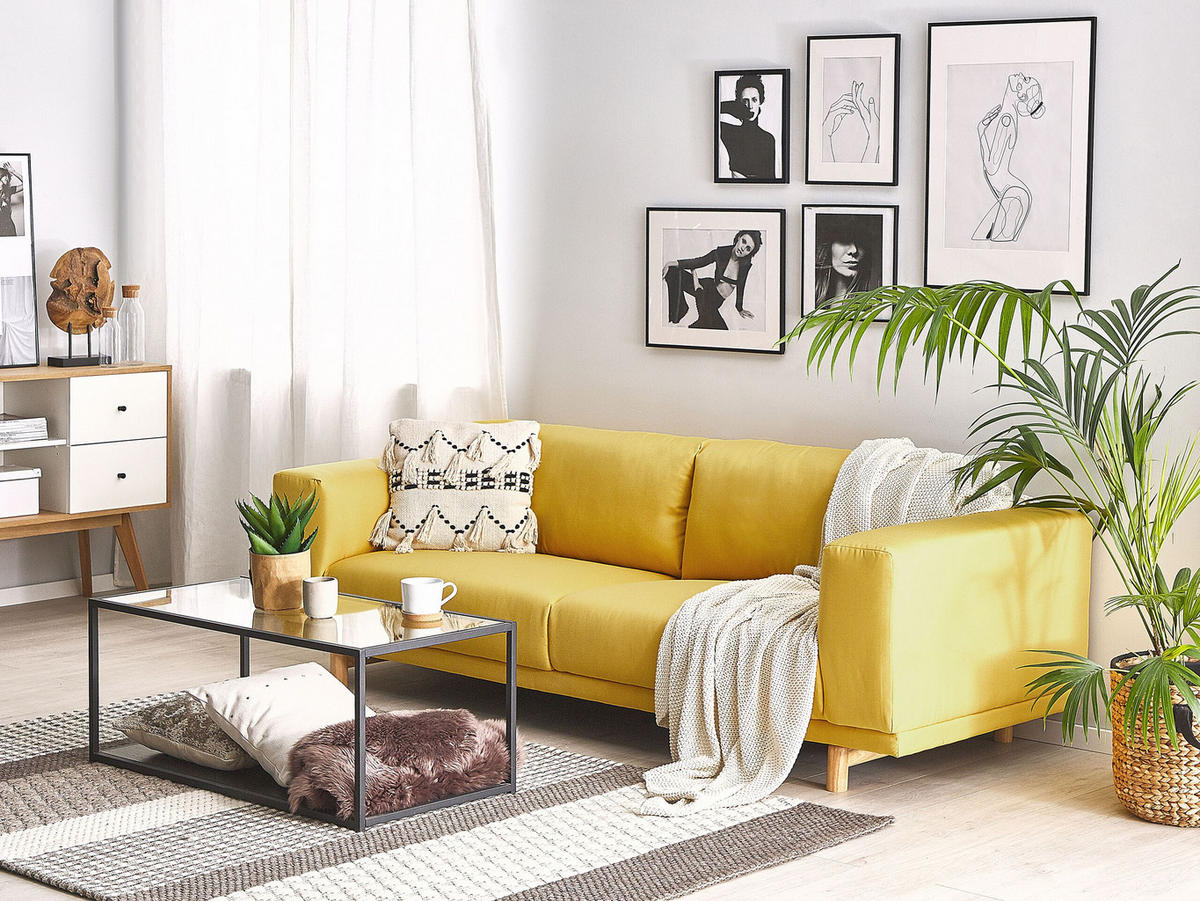 3-SITZER-SOFA Polsterbezug Gelb Nivala - Gelb, Textil (220/76/84cm) - Beliani