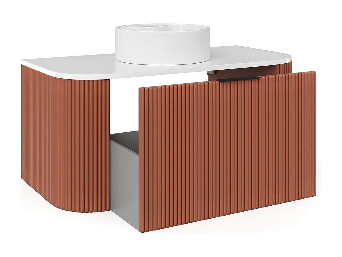 EINZELWASCHTISCH - 99 cm x 50 cm - Holz, Platte - Terracotta - LOMERI - Terracotta, Holz (99/45/50cm) - Vente-Unique