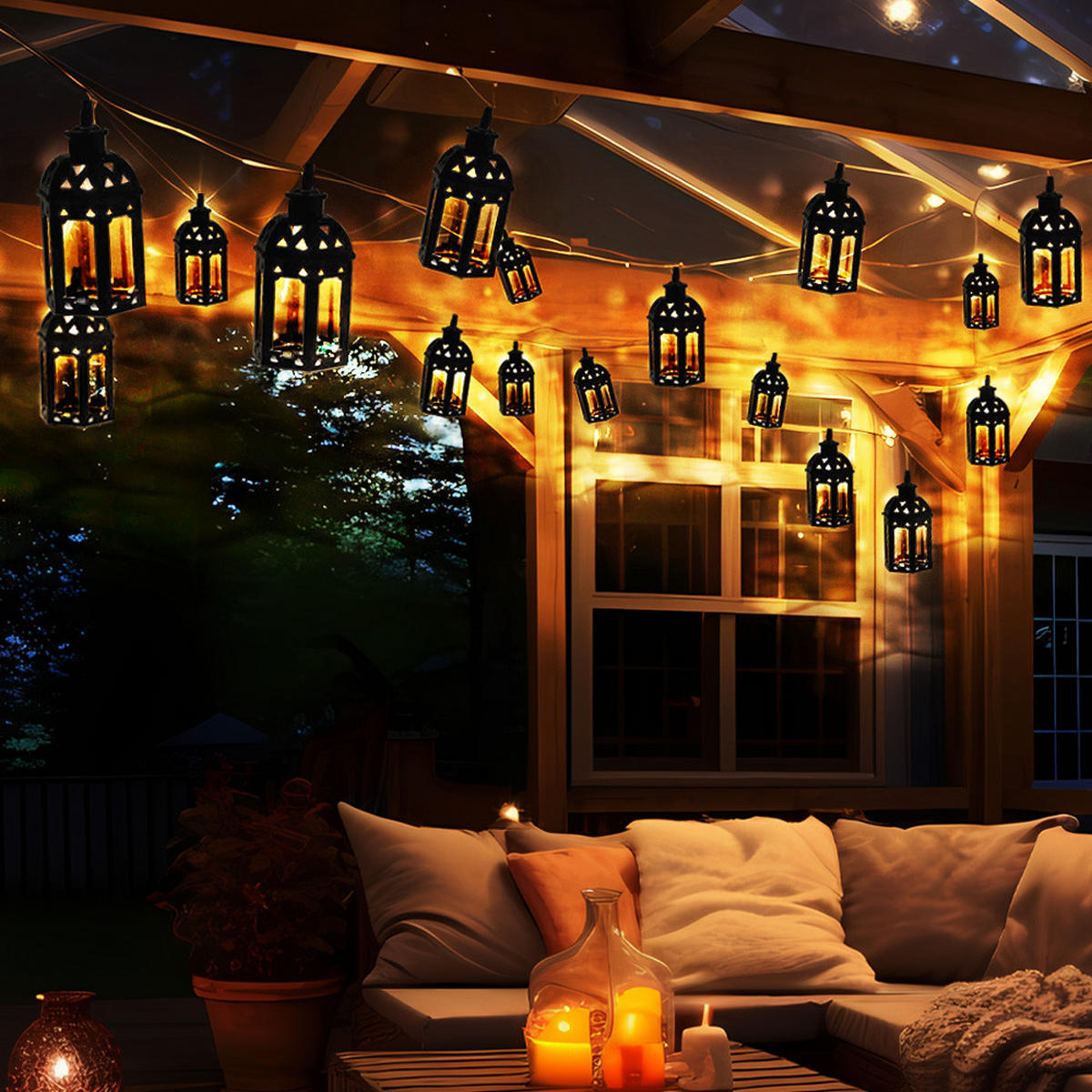 LED AUSSENLEUCHTE Solar Lichterkette Schwarz - Schwarz, Kunststoff (200/3/6cm) - Nowa