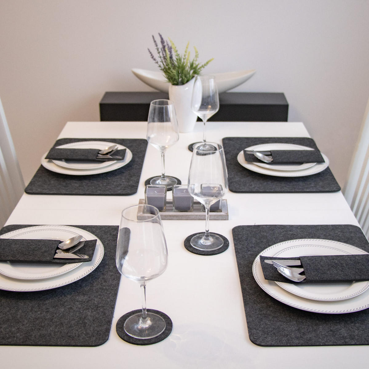 TISCHSET aus Filz, 12er Set 43/30 cm Grau - Grau, Kunststoff (43/30/1cm) - Dunedesign
