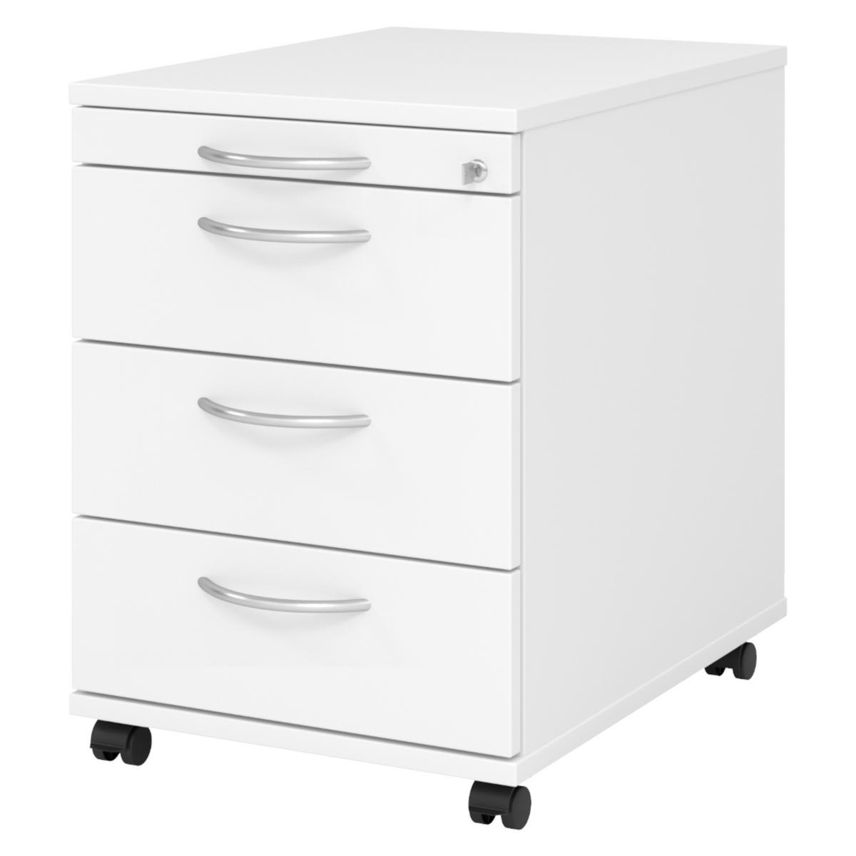 ROLLCONTAINER - 3 Materialschubladen 58/42,8/59 cm in Weiß Bogengriff (Metall) - Weiß, Holzwerkstoff (42.8/59/58cm) - bümö