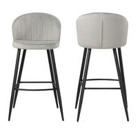 BARHOCKER Samt Lehne Skandi-Stil Stoff Metall Gepolstert, Grau 53x56x103 cm - Schwarz/Grau, Textil/Metall (53/103/56cm) - KADIMA DESIGN