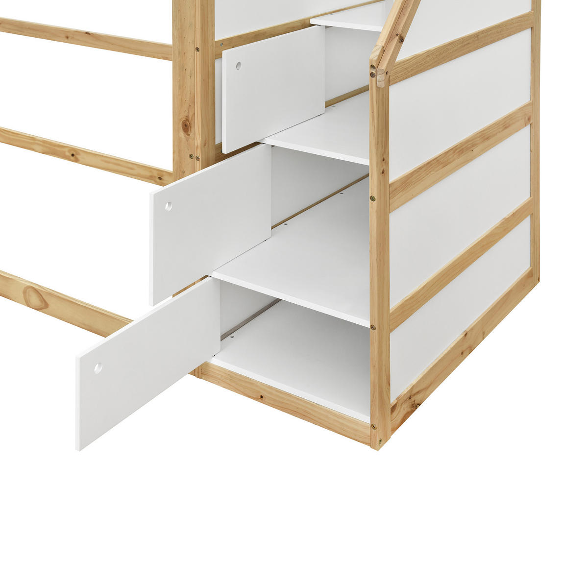 HOCHBETT 90/200 cm aus Kiefer und MDF mit Treppenschrank und Spielfläche Weiß/Natur - Naturfarben, Holz (90/200cm) - Modenvie