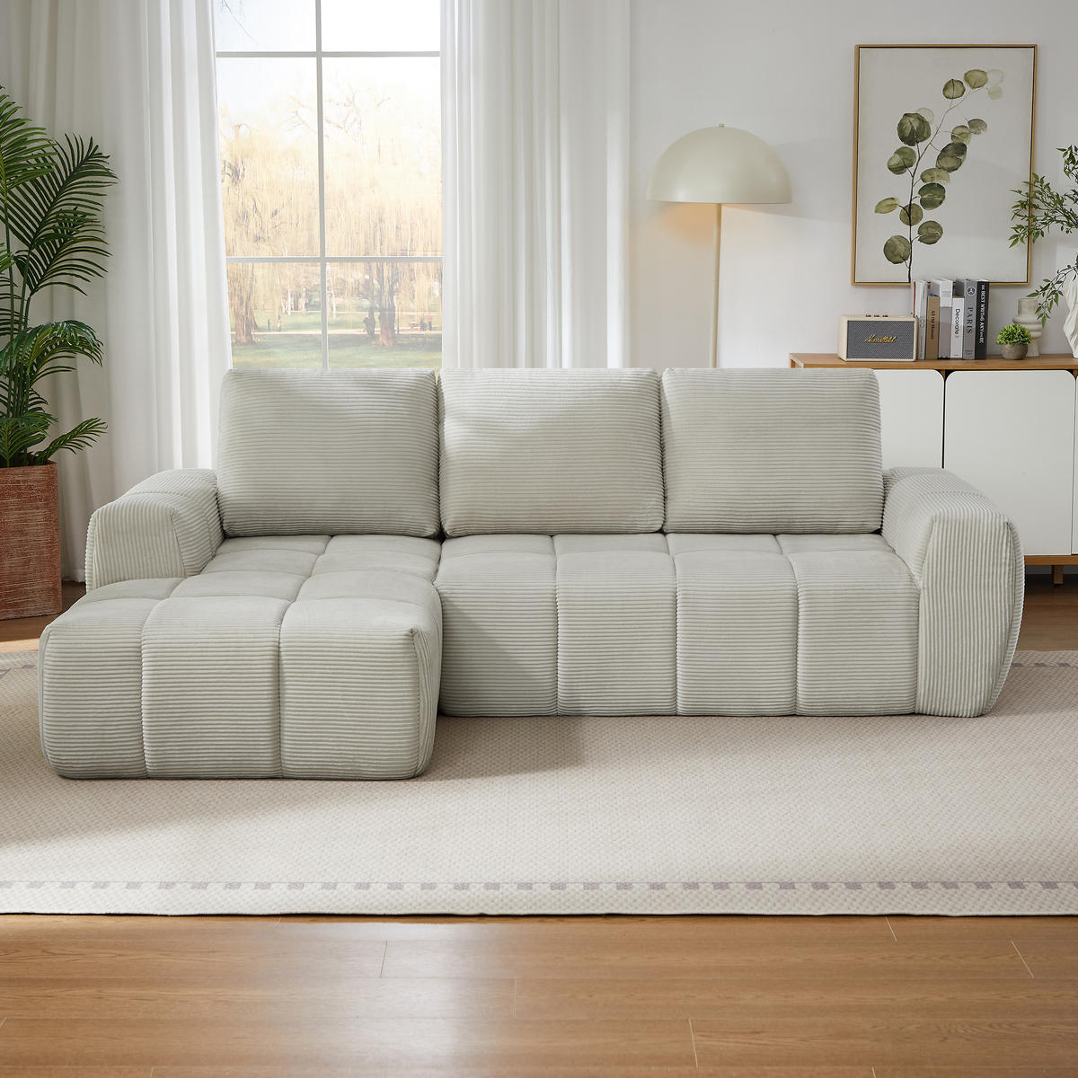 ECKSOFA Cord Beige - Beige, Textil (255/162cm) - WISHDOR