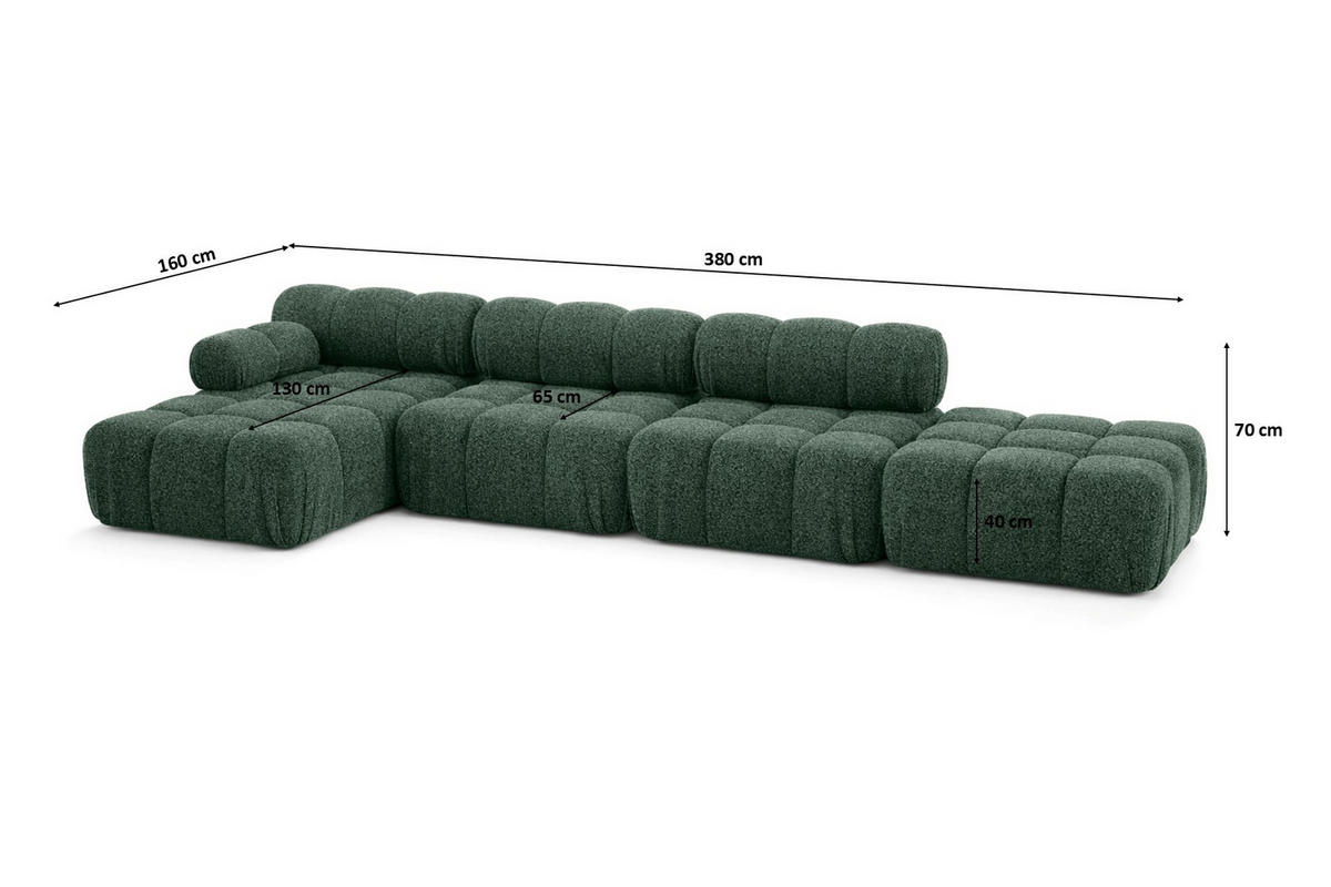 ECKSOFA L-Form XL, Stoff Bouclé Abriamo, Dunkelgrün, Links, Selia L XL - Dunkelgrün, Holz (380/160cm) - Kaiser Möbel