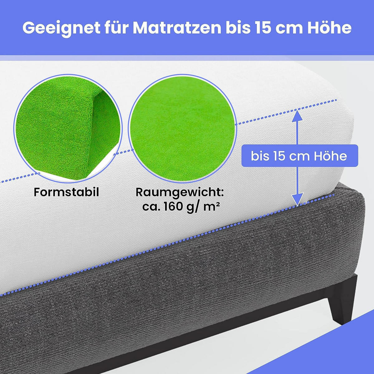 SPANNBETTLAKEN 70/160 cm, Frottee Elastisch 100 % Baumwolle Grüner Apfel - Limette, Textil (70/160cm) - Best For Home