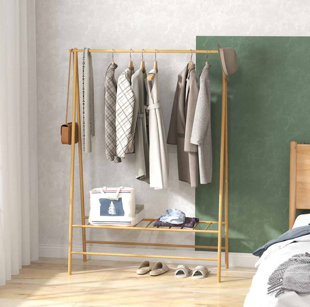 KLEIDERSTÄNDER 116/160/43,5 cm Natur aus Bambus mit Schuhregal - Naturfarben, Naturmaterialien (43.5/160/116cm) - OKMYHOME